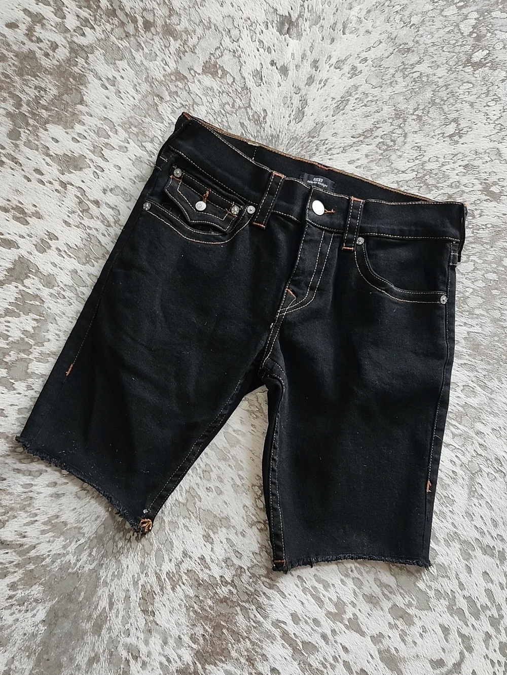 True Religion Ricky Frayed Hem Shorts Black Sz30 Flap Pocket